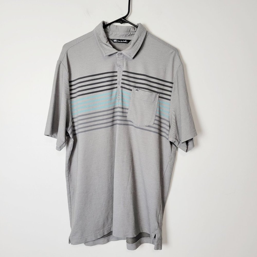 Travis Mathew Pima Cotton Blend Gray Striped Golf Polo Shirt Size L